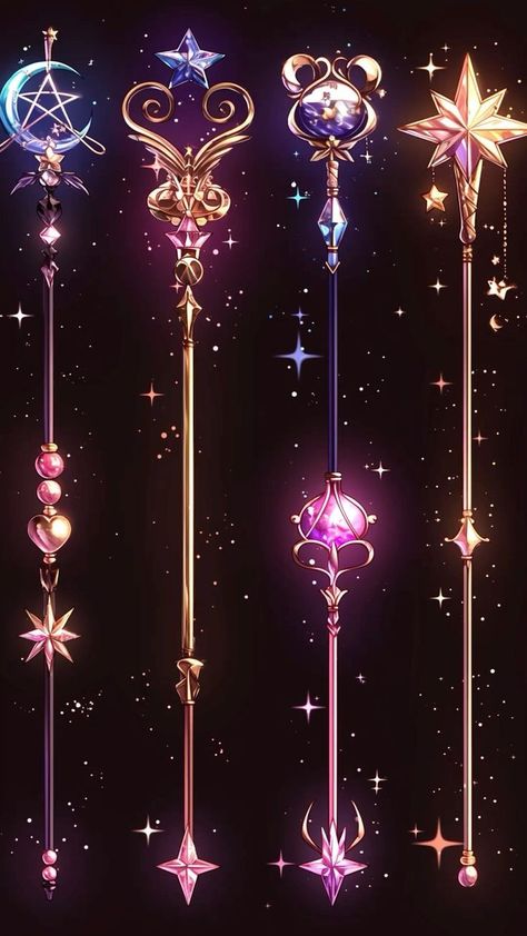 Moon Staff Design, Magic Staff Ideas, Scepter Magic, Magic Wand Design, Wand Ideas, Fantasy Jewelry Magic, Staff Magic, Magic Staff, Magical Wand