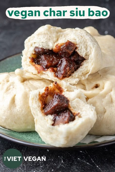 Vegan Char Siu Bao (BBQ Buns) - The Viet Vegan Recipes Vietnamese, Char Siu Bao, Siu Bao, Homemade Seitan, Vegan Chinese, Mapo Tofu, Yeast Breads, Vegan Bbq, Vegan Asian