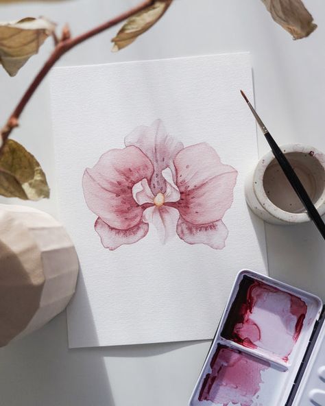 Paint With Watercolors, Orchids Painting, Basic Watercolor, Watercolor Flowers Tutorial, Watercolor Mixing, Watercolor Flower Art, Pink Orchids, Watercolor Paintings Tutorials, Watercolor Art Lessons