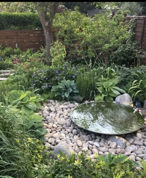 Garden Water Bowl Ideas, Garden Water Bowl, Bowl Fountain Outdoor, Small Garden Water Features, Water Bowl Garden, Large Front Yard Landscaping Ideas, Garden Focal Point Ideas, Backyard Deck Ideas, Spring Garden Decor