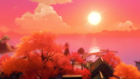 #genshinimpact #inazuma #ritou #genshinimpacticons Inazuma Landscape, Genshin Sunset, Genshin Aesthetic, Build Inspiration, Painting Inspo, Inazuma Eleven, Genshin Impact, Celestial Bodies, Collage