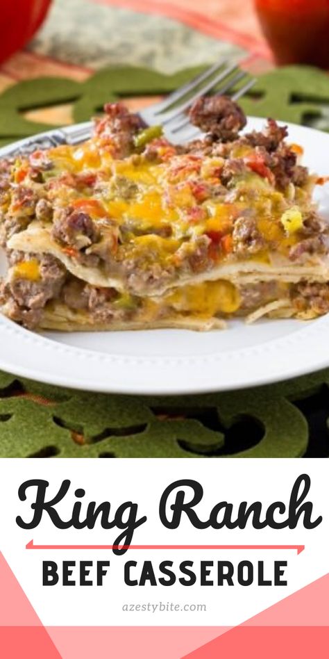 King Ranch Beef Pasta, Texas Ranch Casserole, King Ranch Casserole With Beef, Kings Ranch Casserole, Beef King Ranch Casserole, King Ranch Casserole Chicken, Beef Fajita Casserole Recipe, Beef Fajita Casserole, King Ranch Chicken Casserole Easy