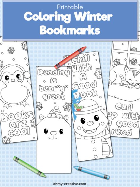 These Free Printable Winter Bookmarks To Color For Kids are a great winter activity to stay busy during the winter months. Plus they can use the winter coloring bookmarks when reading their favorite stories! OHMY-CREATIVE.COM #bookmarks #coloringbookmarks #kidsbookmarks #wintercoloringbookmarks #coloring #winterkidsactivity Winter Bookmarks To Color, Winter Bookmarks Free Printable, Christmas Bookmarks To Color Free Printable, Winter Coloring Bookmarks Free Printable, Winter Coloring Bookmarks, Winter Bookmarks For Kids Free Printable, Winter Library Programs, Winterfest Ideas, Bookmarks Free Printable