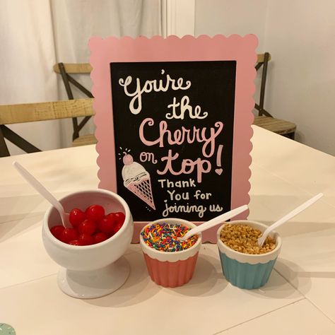 Ice Cream Bar Bachelorette Party, Ice Cream Party Sign, Candy Bridal Shower Theme, Valentine Ice Cream Party, Ice Cream Bridal Shower Ideas Sundae Bar, She’s Been Scooped Up Theme, Bridal Shower Ideas Ice Cream, Ice Cream Bridal Shower Decorations, Ice Cream Bar Bridal Shower Ideas