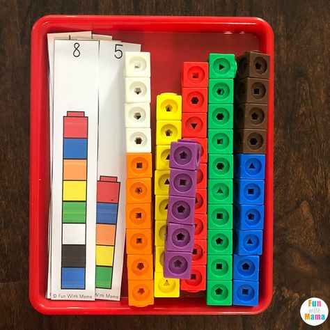 Unifix Cube Activities Preschool, Connecting Cubes Task Cards, Asd Classroom Activities, Send Activities, Unifix Cube Activities, Sen Activities, Cube Activities, Asd Activities, Math Manipulative