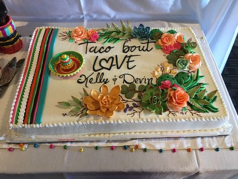 Beautiful Mexican theme bridal shower cake Fiesta Wedding Shower Cake, Taco Bout Love Bridal Shower Cake, Fiesta Bridal Shower Cake, Fiesta Wedding Shower, Mexican Fiesta Bridal Shower, Mexican Fiesta Decorations, Mexican Bridal Showers, Wedding Shower Cakes, Fiesta Cake