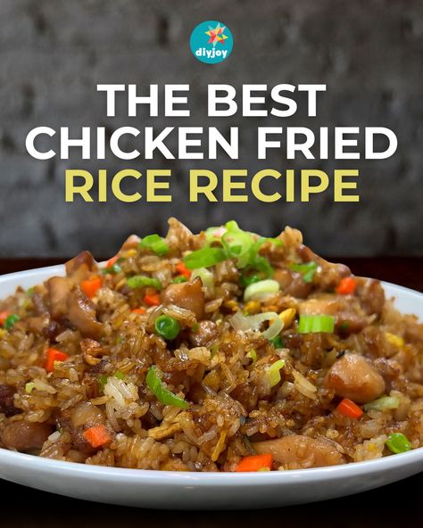 This chicken fried rice is a savory, salty meal packed with chicken, vegetables, and egg. It's filling, delicious, and easy to prepare! Chicken And Broccoli Fried Rice, Chicken Shrimp Fried Rice Recipes, Ground Chicken Fried Rice Recipe, Chinese Chicken Fried Rice Recipe Easy, Healthy Chicken Fried Rice Meal Prep, What To Eat With Fried Rice, Japanese Chicken Fried Rice Recipe, Chicken Fry Rice, Best Chicken Fried Rice Recipe