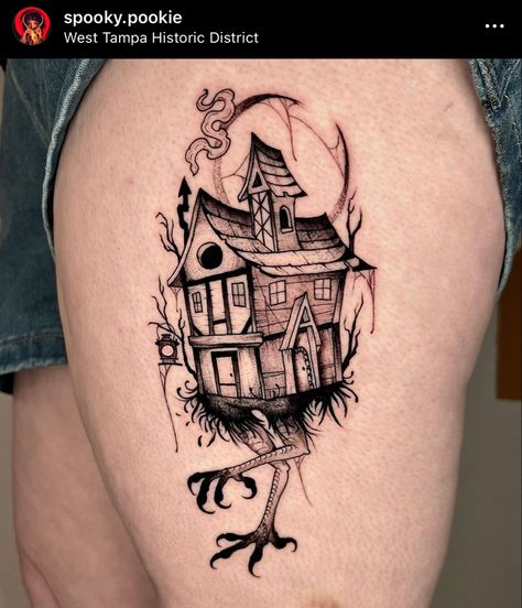 Baba Yaga Tattoo, Apocalypse Tattoo, Baba Yaga House, Slavic Tattoo, Russian Tattoo, Hyper Realistic Tattoo, Horror Tattoos, Baba Jaga, Crystal Tattoo