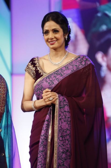 Winter color combo Sridevi Saree, Devi Photos, Sridevi Kapoor, Manish Malhotra Saree, Sri Devi, Bollywood Designer Sarees, Maroon Saree, Manish Malhotra, Blue Saree