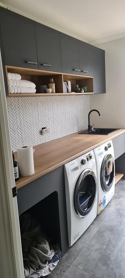 Organizing Laundry Room, Laundry Renovation Ideas, Laundry Room Decorations, Laundry Room Organizing, Cabinets Laundry Room, Laundry In Kitchen, Laundry Bathroom Combo, Laundry Renovation, Narrow Laundry Room