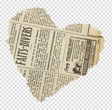 newspaper heart sticker Aesthetic Newspaper Stickers, Paper Hearts Aesthetic, Heart Newspaper, Brown Stickers, Collage Cutouts, Folklore Album, Diy Photo Book, Paper Background Design, Vintage Png