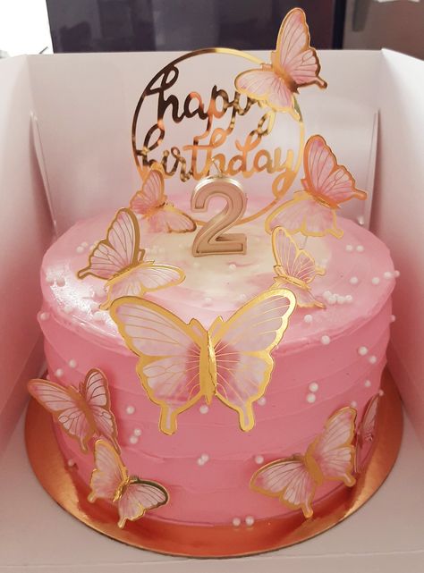 Pink And Gold Cake Butterfly, Butterfly Theme Cake, Simple Birthday Cake Designs, 22nd Birthday Cakes, Modern Birthday Cakes, Colorful Birthday Cake, Boys First Birthday Cake, Cake Designs For Kids, 15th Birthday Cakes