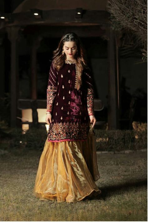 Wedding Gharara, Lehenga Latest, Bridal Lehenga Wedding, Velvet Dresses Outfit, Gharara Designs, Asian Wedding Dress Pakistani, Sharara Designs, Pakistani Formal Dresses, Velvet Dress Designs