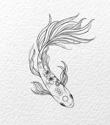 Fish Tank Tattoo, Beta Fish Tattoo Design, Beta Fish Tattoos, Fish Tattoo With Flowers, Simple Koi Fish Tattoo, Hs Tattoo, Beta Fish Tattoo, Beta Fish Drawing, Koi Fish Drawing Tattoo