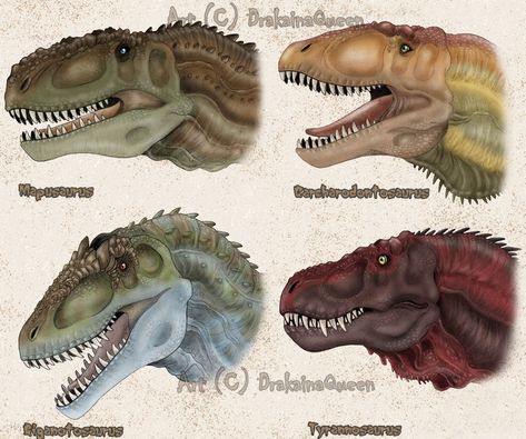 Titanic Carnivorous Dinosaurs by DrakainaQueen on DeviantArt Prehistoric Wildlife, Dinosaur Posters, Dinosaur Images, Dinosaur Pictures, Prehistoric World, Jurassic World Dinosaurs, Ancient Animals, Creature Artwork, Paleo Art