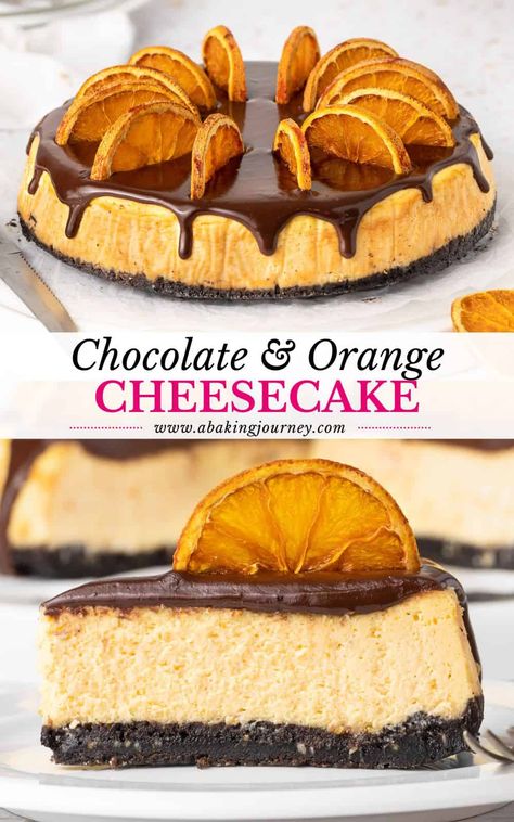 Orange Cheesecake Recipes, Cheesecakes Recipes, Chocolate Ganache Topping, Chocolate Orange Cheesecake, Orange Cheesecake, Chocolate And Orange, Yummy Cheesecake, Oreo Cookie Crust, Chocolate Cheesecake Recipes