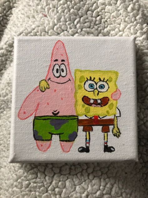 Drawing Ideas Spongebob And Patrick, Spongebob And Patrick Painting Easy, Spongebob And Patrick Canvas Painting, Patrick Spongebob Drawing, Spongebob Painting Canvases Easy, Patrick Painting On Canvas, Cute Spongebob Paintings, Spongebob Art Painting, Spongebob And Patrick Painting