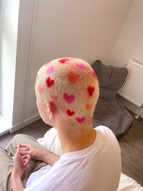 a shaved head with a heart pattern dyed into it. Shaved Dyed Hair, Hair Dyed, The Floor, Dyed Hair, Red, Hair, Pink