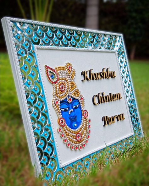 Check out this divine creation😍🙏 This *Shrinathji* nameplate, made with clay, mirrors, and embellishments on MDF, is heading to Khushboo ji in the Australia ✈️and she already loves it 😍 I hope you all like it too. ☺️ Want to see more unique handmade art? 😀 Stay connected for updates and new creations 🧡 #kalaekhaas #Shrinathji #HandmadeArt #DivineCreation #UniqueNameplate #igreach #ClayArt #MirrorArt #lippanart #CraftedWithLove #MDFArt #IndianInUSA #HandmadeWithLove #ArtisticJourney #Suppo... Lippan Art Name Plate, Divine Art, Mural Art Design, Name Plate Design, Happy Ganesh Chaturthi Images, Art Mirror, Ganesh Chaturthi Images, Lippan Art, Happy Ganesh