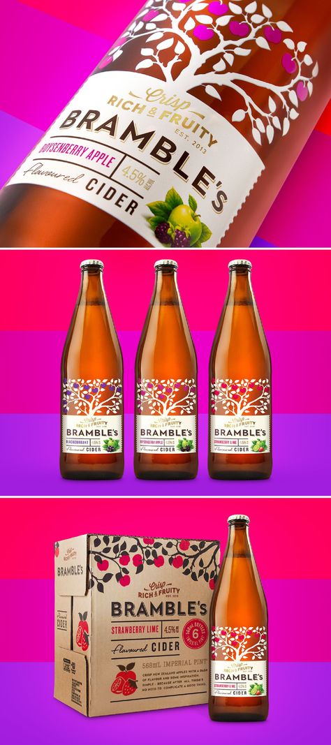 Bramble's Cider - Branding and packaging design for a premium fruit infused range of Ciders. #packaging #design #cider #summer Fruit Packaging Design, Diy Fruit Bowl, Fruit Platter Ideas Party, Cider Packaging, Fruit Drinks Recipes, Healthy Fruit Desserts, Best Fruit Salad, Fruit Pizza Sugar Cookie, Fruit Beer