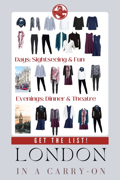 Carry On London: Travel Light with our London Packing List (2024) - Traveling Tulls London Travel Capsule Wardrobe, London October Packing, Uk Fashion 2024, What To Pack For London In October, London In August Outfits, London Travel Outfit, England Travel Outfits, Packing Capsule, London Packing List