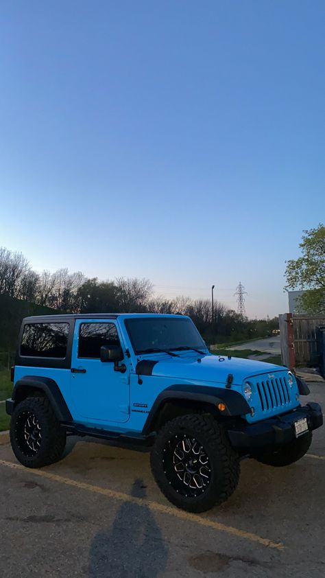 Blue Jeep Wrangler Aesthetic, Light Blue Jeep, Jeep Rims, Blue Jeep Wrangler, 2 Door Jeep, Jeep Wrangler Interior, Yellow Jeep, Jeep Baby, Dream Whip