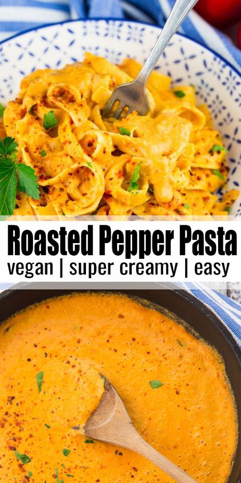 Paprika Pasta, Resep Pasta, Roasted Red Pepper Pasta, Red Pepper Pasta, Bell Pepper Recipes, Pepper Pasta, Vegan Roast, Vegan Pasta Recipes, Resep Diet