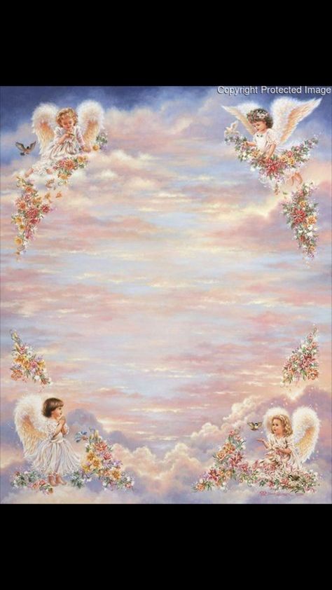 Theme Bapteme, Dona Gelsinger, Angel Wallpaper, Heaven Art, Angel Images, Jesus And Mary Pictures, Photo Frame Design, Floral Border Design, Angel Painting