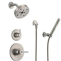 Delta Trinsic Bathroom Faucet, Brushed Nickel Shower Head, Delta Trinsic, Shower Diverter, Delta Faucets, Bathroom Update, Champagne Bronze, Custom Shower, Handheld Shower Head