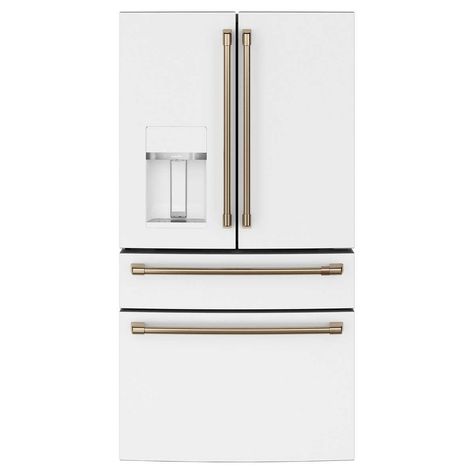 Cafe Appliances, 4 Door Refrigerator, White Refrigerator, Dispenser Design, Smart Refrigerator, Refrigerator Drawers, Counter Depth, Bottom Freezer, Brushed Bronze