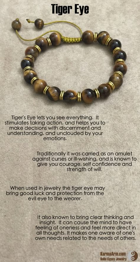 Tiger's Eye lets you see everything.  It stimulates taking action, and helps you to make decisions with discernment and understanding, and unclouded by your emotions.  Traditionally it was carried as an amulet against curses or ill-wishing, and is known t Friendship Crystals, Eye Yoga, Yoga Mala Beads, Mala Beads Bracelet, Yoga Mala, Eye Round, Tiger Eye Crystal, Spiritual Crystals, Stone Bracelets