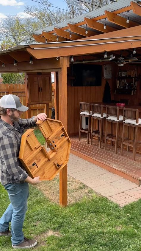 Matt Thompson Woodworks | I wanted a standing table for the front corner post of my bar but I wanted to make it detachable. Opposite of the threaded feet are two... | Instagram My Bar, Diy Halloween Decor, Standing Table, Wooden Projects, Diy Wood Projects Furniture, Small Wood Projects, April 15, Backyard Patio Designs, Outdoor Bar