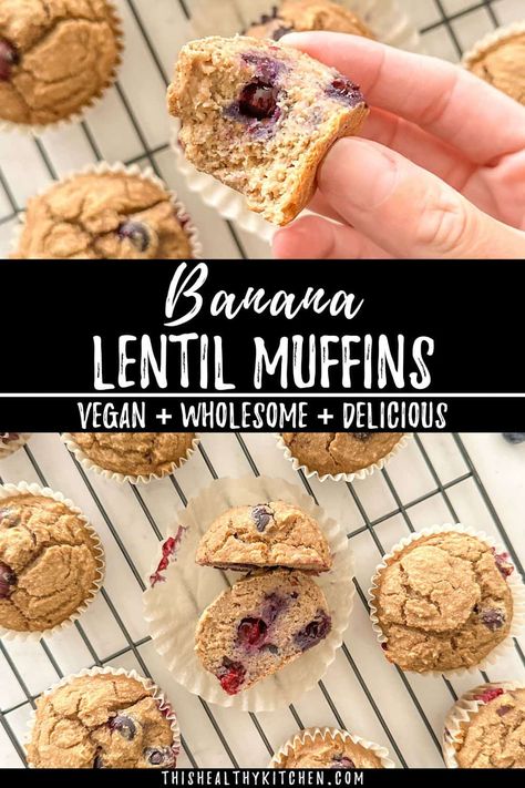 Banana Lentil Muffins Vegan Banana Lentil Muffins, Lentil Dessert Recipes Healthy, Lentil Dessert Recipes, Banana Lentil Muffins, Lentil Muffins, Lentil Dessert, Wfpb Vegan, Vegetarian Treats, Gluten Free Banana Muffins