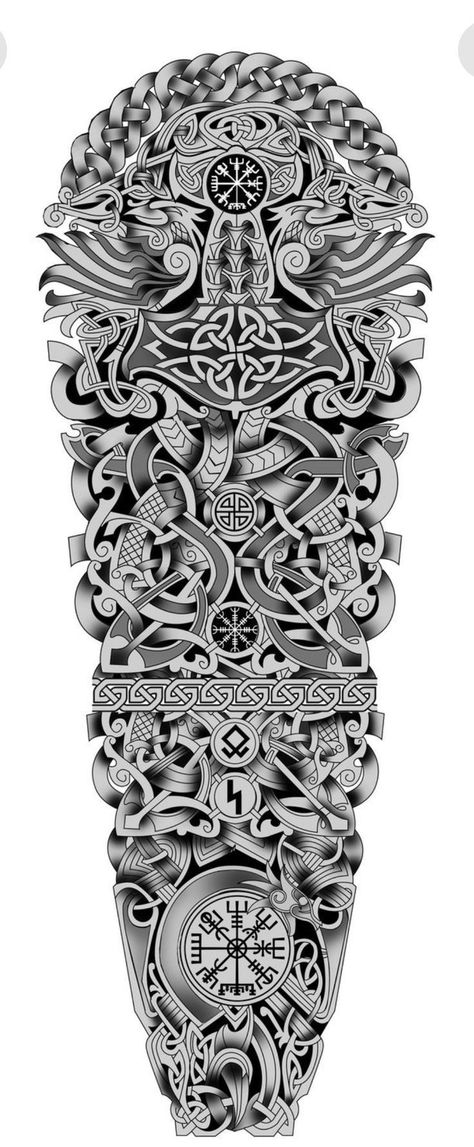 Norse Mythology Back Tattoo, Viking Tattoos For Men Warriors, Viking Knotwork Tattoo, Viking Sleeve Tattoo For Men, Nordic Tattoo Sleeve, Tattoos Viking, Celtic Sleeve Tattoos, Viking Tattoos For Men, Geometric Tattoo Sleeve Designs