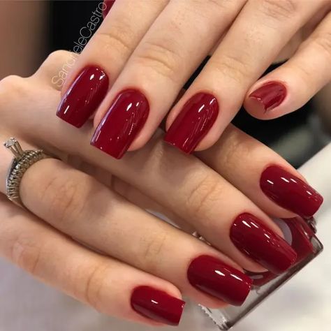 Cherry Nails Square Short, Cherry Red Nails Square, Short Acrylic Red Nails, Red Short Square Nails, Nails Square Red, Nails Rojas Cortas, Short Red Nails, Deep Red Nails, Wine Nails