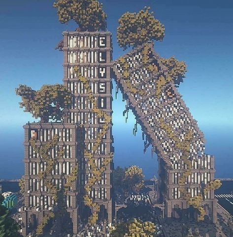 Ruined Skyscraper #landscapingideas #gardenideas #garden Apocalyptic City, Minecraft Building Guide, Planet Minecraft, Rumah Minecraft Sederhana, Abandoned City, Minecraft Structures, Bangunan Minecraft, Minecraft Cottage, Minecraft Castle