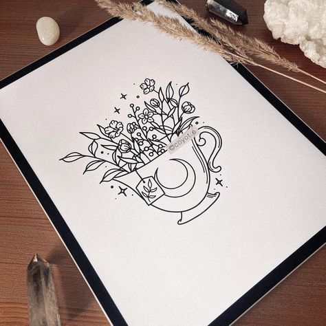 Not Everyone’s Cup Of Tea Drawing, Floral Tea Cup Tattoo, Hot Tea Tattoo, Teacup Flower Tattoo, Cup Of Ambition Tattoo, Cup Runneth Over Tattoo, Tea Cup Tattoo Design, Mug Tattoo Design, Tea Cup Tattoos