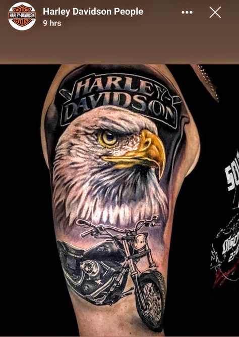 Harley Davidson Eagle Tattoo Design, Harley Eagle Tattoo, Harley Davidson Tattoo Design, Harley Davidson Tattoos For Men, Harley Tattoo, Portrait Tattoo Sleeve, Harley Davidson Decals, Biker Tattoo, Harley Tattoos