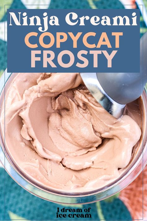 If you love a Wendy's Frosty, you'll be glad to know you can make a copycat version in the Ninja Creami machine! This is a super simple recipe using chocolate milk, creating a delicious frozen dessert you'll love. Ninja Creami Ice Cream Oat Milk, Best Ninja Cremi Recipes, Ninja Creami Chocolate Milk Recipe, Ninja Creami Recipes Slushy, Nina Creamy Recipes, Ninja Cream Recipe Gelato, Nina Creami Ice Cream Recipes, Ninja Creamy Easy Recipes, Ninja Creami Ice Cream Recipes Frozen Yogurt