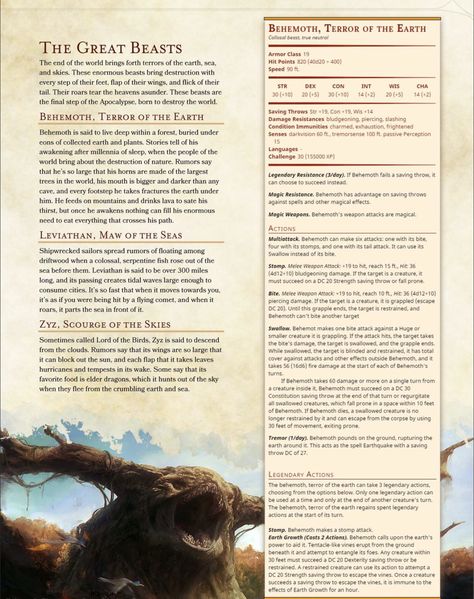 Behemoth, terror of the earth (CR30) Dark Souls Dnd, Homebrew 5e, Dnd Enemies, Homebrew Monsters, 5e Monsters, Dnd Stats, Dnd Monster, Dnd Creatures, Monster Manual