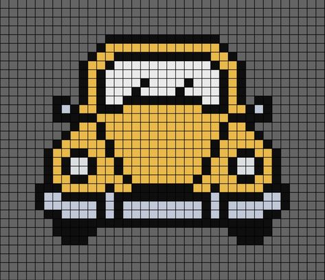 A pixel art template of a 1938 to 90's vintage yellow Volkswagen Beetle car (as seen from the front). Vw Beetle Vintage, Volkswagen Cars, Vw Beetle, Pixel Art, Volkswagen, Dots, Cars, Vehicles, Pattern