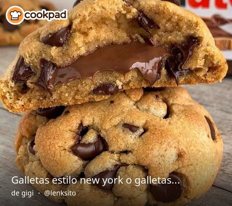 Galletas estilo new york o galletas con chocolate Nutella New York Cookie Recipe, New York Style Cookies, New York Cookies, Cookie Recipe Video, Cracker Cookies, Nutella Cookies, Chocolate Nutella, Breakfast Cookies, Cooking Recipes Desserts