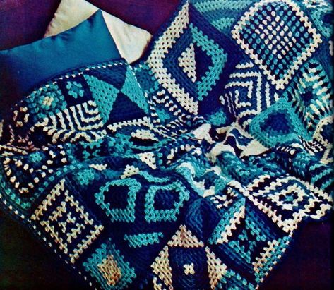 Crochet Squares Afghan Digital Download Vintage Crochet | Etsy Yarn Weight Chart, Sampler Afghan, Knitting Abbreviations, Afghan Stitch, Crochet Squares Afghan, Crochet Hook Size, Vintage Crochet Patterns, Vintage Crochet Pattern, Deep Royal Blue