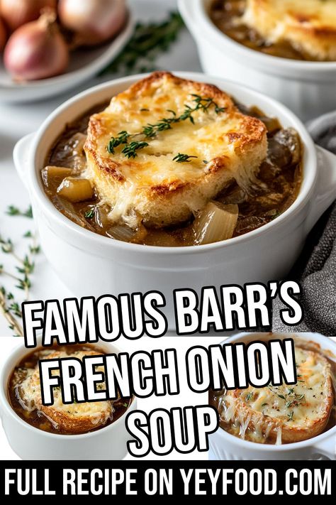 Famous Barr's French Onion Soup - Yeyfood.com: Recipes, cooking tips, and kitchen hacks for home cooks of all levels Best French Onion Soup, Classic French Onion Soup, Onion Soup Recipe, French Onion Soup Recipe, Onion Soup Recipes, Soup Recipes Slow Cooker, Soup And Stew, Soup And Sandwich, French Onion Soup