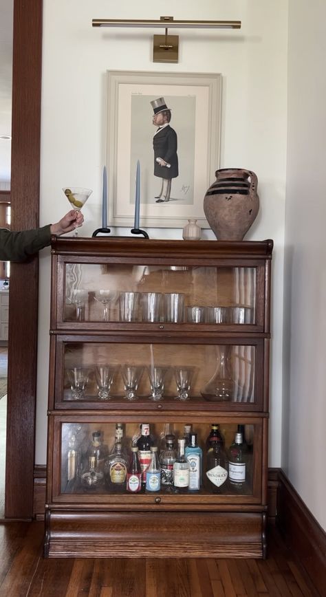 Bookcase Bar, Barrister Bookcase, Cabinet Bar, Cocktail Cabinet, Stained Oak, Eclectic Home, Interior Inspo, A Drink, My New Room