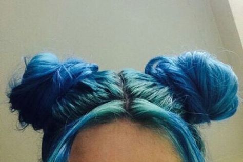 amazing blue space buns! Space Buns, Blue Space, About Hair, Bun Hairstyles, Up Hairstyles, Blue Hair, Buns, Hair Wrap, We Heart It