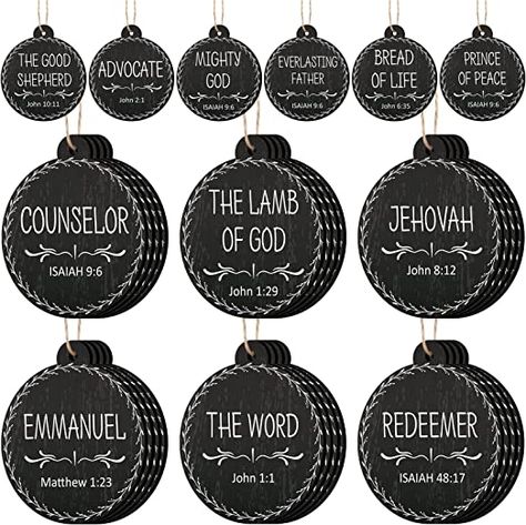 Amazon.com: Jetec Names of Jesus Christ Ornaments Christmas Decorations Nativity Set Nativity Round Wood Ornaments Xmas Savior Name Hanging Ornaments for Christmas Tree Car Home Decor (Black, 48 Pieces) : Home & Kitchen Jesus Christmas Tree Decorating Ideas, Christian Theme Tree, Jesus Christmas Tree, Christmas Tree Ornaments Diy Christian, Names Of God Ornaments Diy, Names Of Jesus Christmas Ornaments Diy, Names Of Jesus Ornaments, Names Of God Ornaments, John 8 12