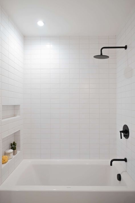 Bath Subway Tile, Subway Tile Wall, Master Baths, Small Shower, Japanese Soaking Tubs, Bad Inspiration, Bathroom Tub, White Shower, Basement Bathroom