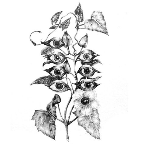 Eyes Flowers Drawing, Eye Plant Drawing, Plants With Eyes Drawing, Flowers With Faces Drawing, Eye Flower Tattoo, Black Eyed Susan Tattoo, Flower With Eye, Flowers With Eyes, Hip Tats