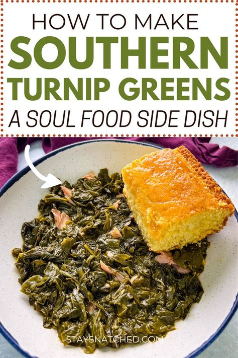 This image shows a recipe for southern style turnip greens. Pot Likker Soup, Best Turnip Greens Recipe, Pot Likker, Southern Greens Recipe, Southern Turnip Greens, Turnip Greens Recipe, Greens With Smoked Turkey, Pot Liquor, Cooking Greens